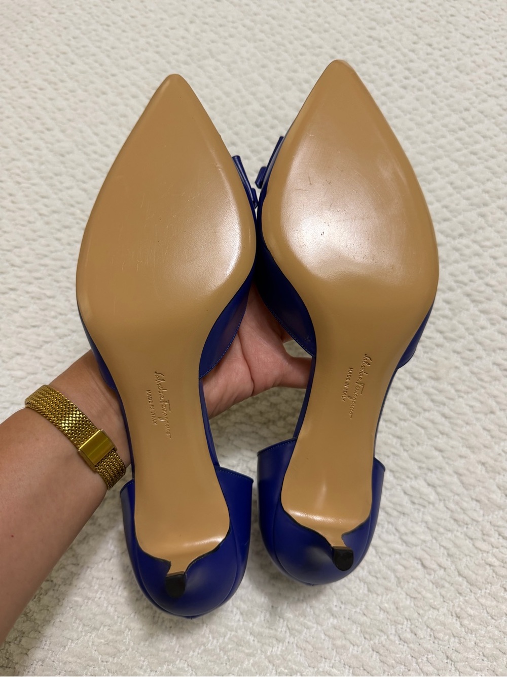 Salvatore Ferragamo Blue Leather Rietta Bow D'orsay Pointed Toe Women’s Size 10 - Picture 6 of 16